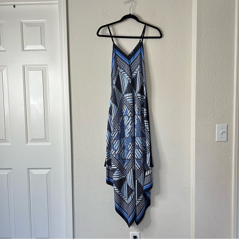 Nic+Zoe Calypso Silk Asymmetrical Midi Dress in Blue Size Small