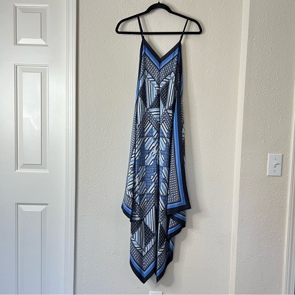 Nic+Zoe Calypso Silk Asymmetrical Midi Dress in Blue Size Small