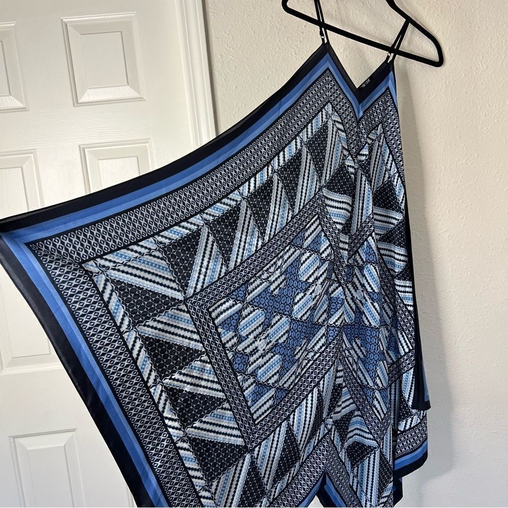 Nic+Zoe Calypso Silk Asymmetrical Midi Dress in Blue Size Small