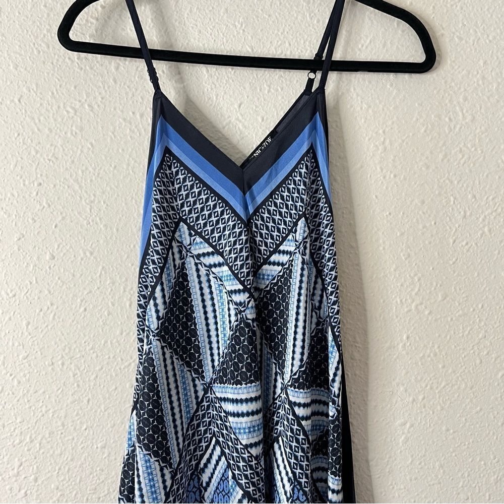 Nic+Zoe Calypso Silk Asymmetrical Midi Dress in Blue Size Small