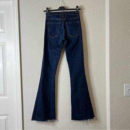 Anthropologie McGuire Flare Dark Wash Raw Hem Jeans Size 24
