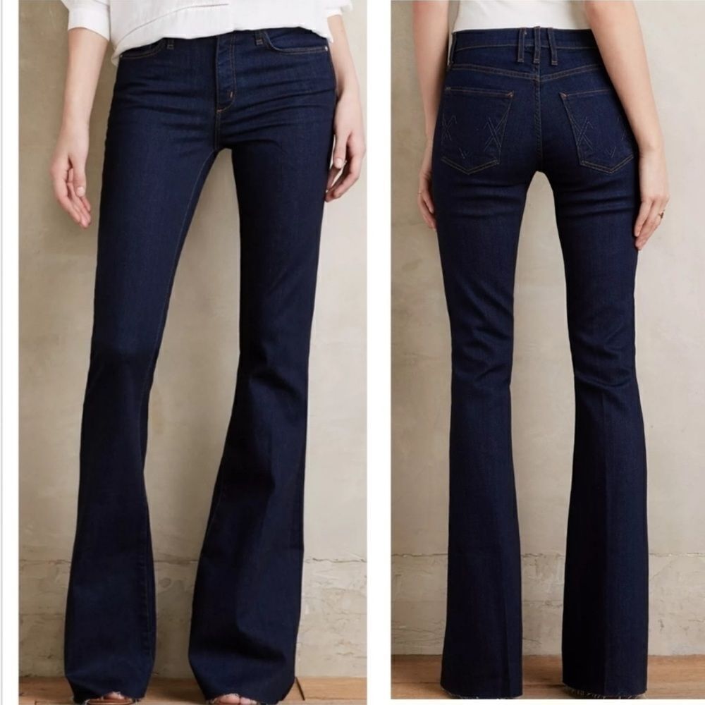 Anthropologie McGuire Flare Dark Wash Raw Hem Jeans Size 24