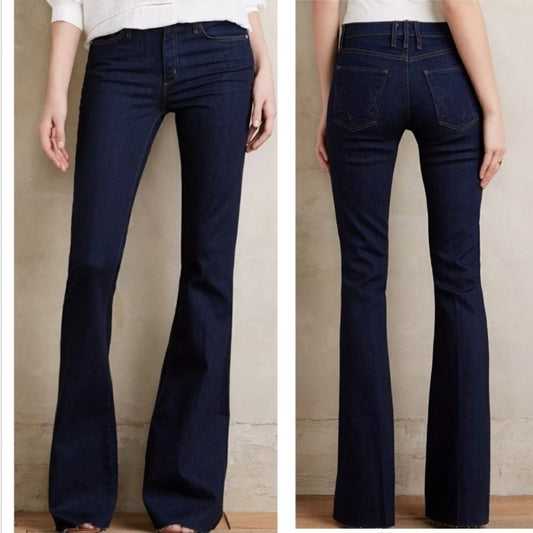 Anthropologie McGuire Flare Dark Wash Raw Hem Jeans Size 24