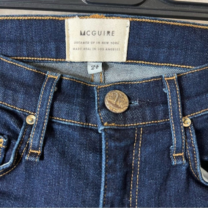 Anthropologie McGuire Flare Dark Wash Raw Hem Jeans Size 24