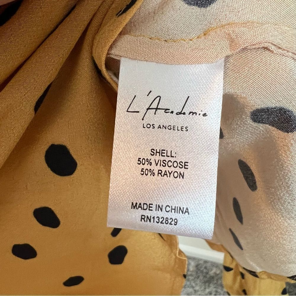 L'Academie Polka Dot Long Sleeve Blouse Top Size XL Yellow Retro
