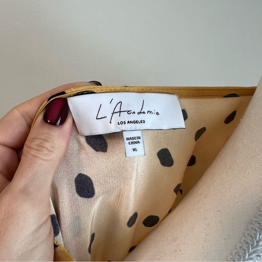 L'Academie Polka Dot Long Sleeve Blouse Top Size XL Yellow Retro