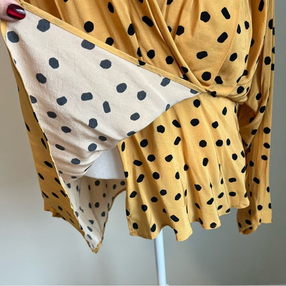 L'Academie Polka Dot Long Sleeve Blouse Top Size XL Yellow Retro