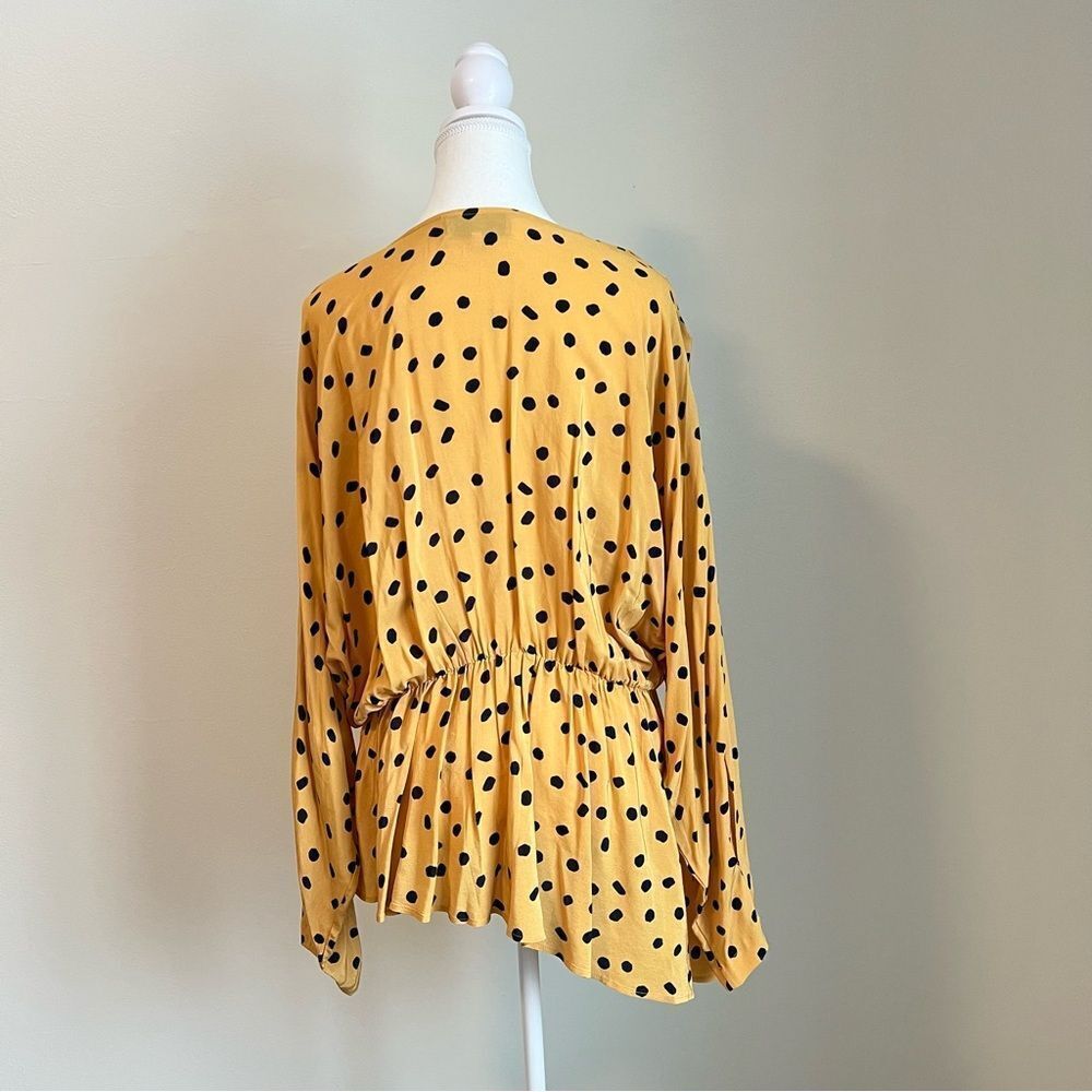 L'Academie Polka Dot Long Sleeve Blouse Top Size XL Yellow Retro