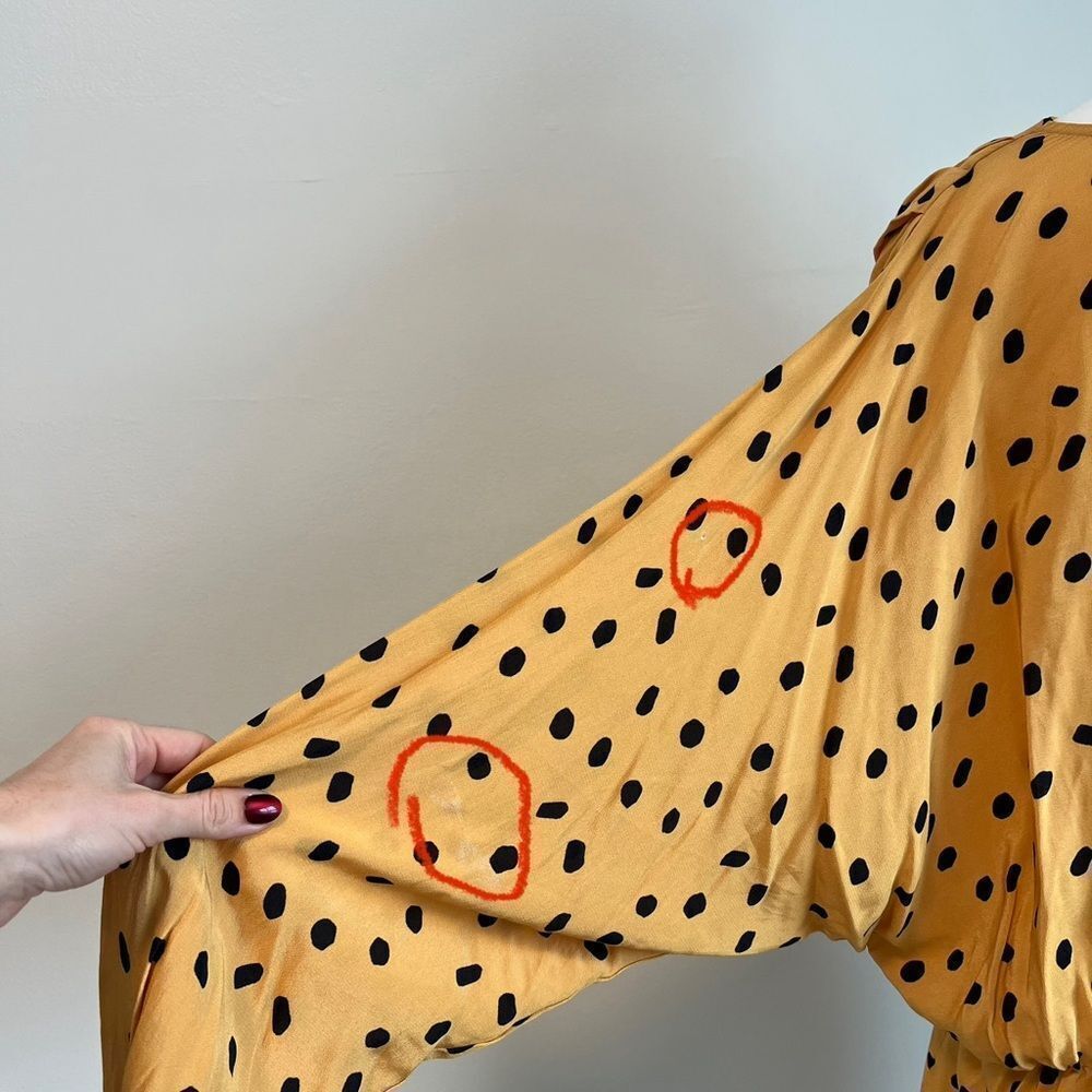 L'Academie Polka Dot Long Sleeve Blouse Top Size XL Yellow Retro