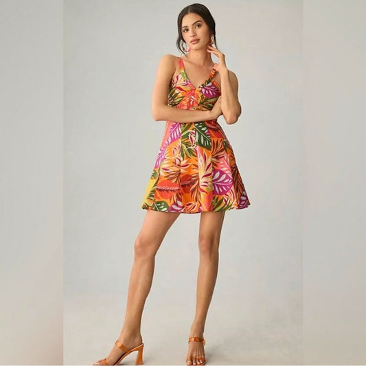 Anthropologie Maeve Printed Ruched Mini Dress NEW Size 4 Tropical