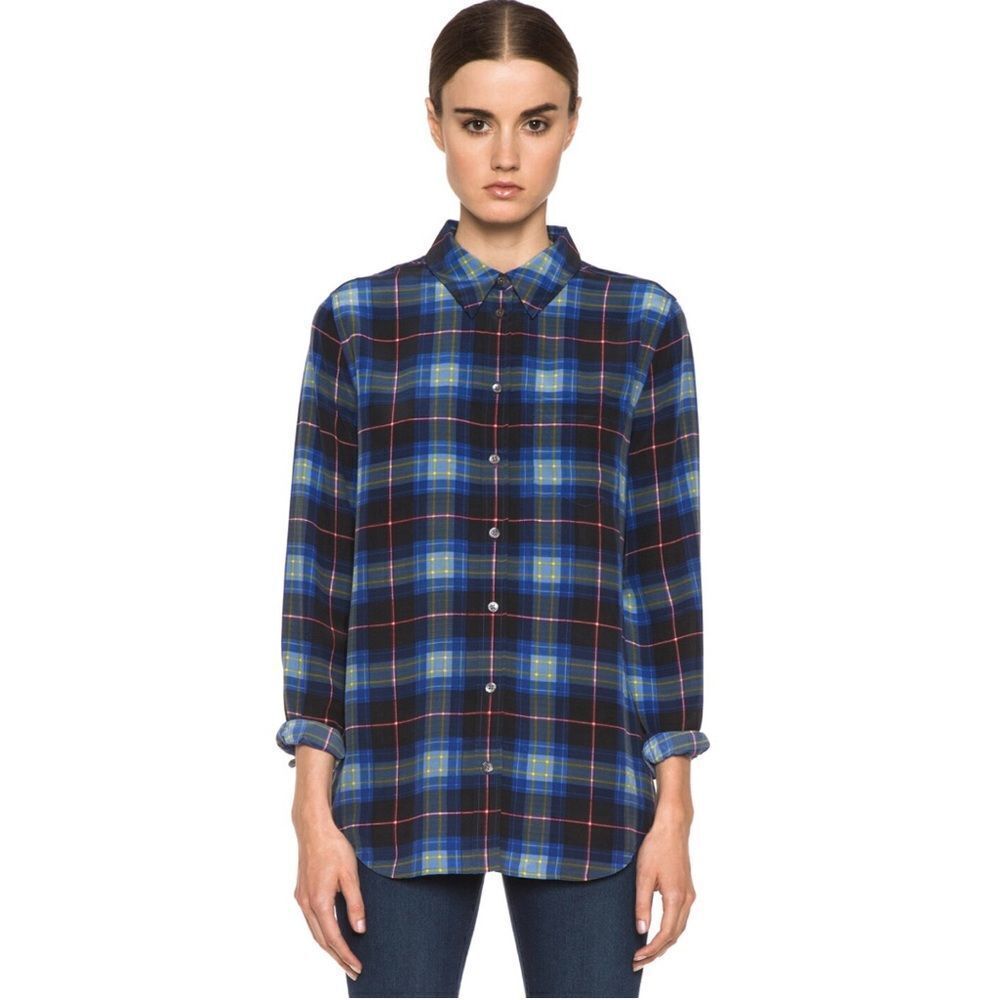 Equipment Femme Reese Plaid Silk Button Down Shirt Size XS