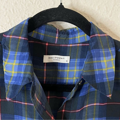 Equipment Femme Reese Plaid Silk Button Down Shirt Size XS