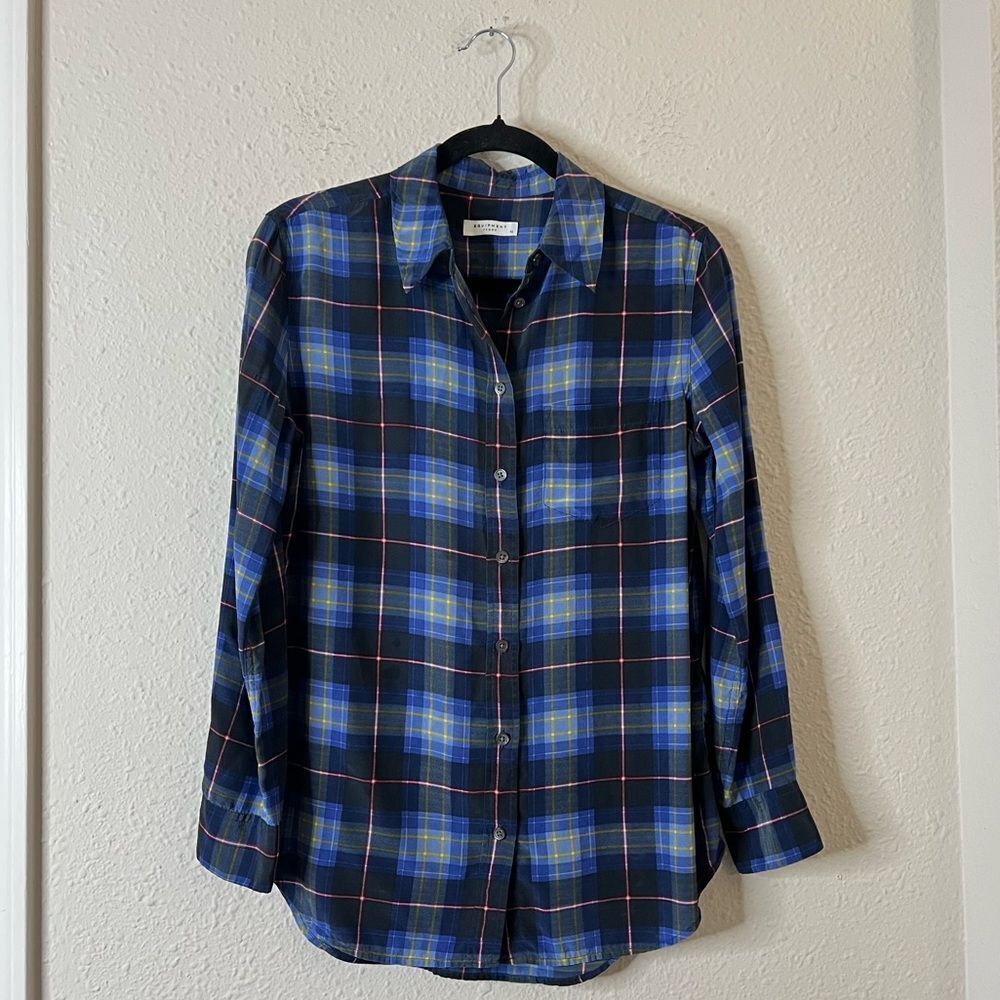 Equipment Femme Reese Plaid Silk Button Down Shirt Size XS