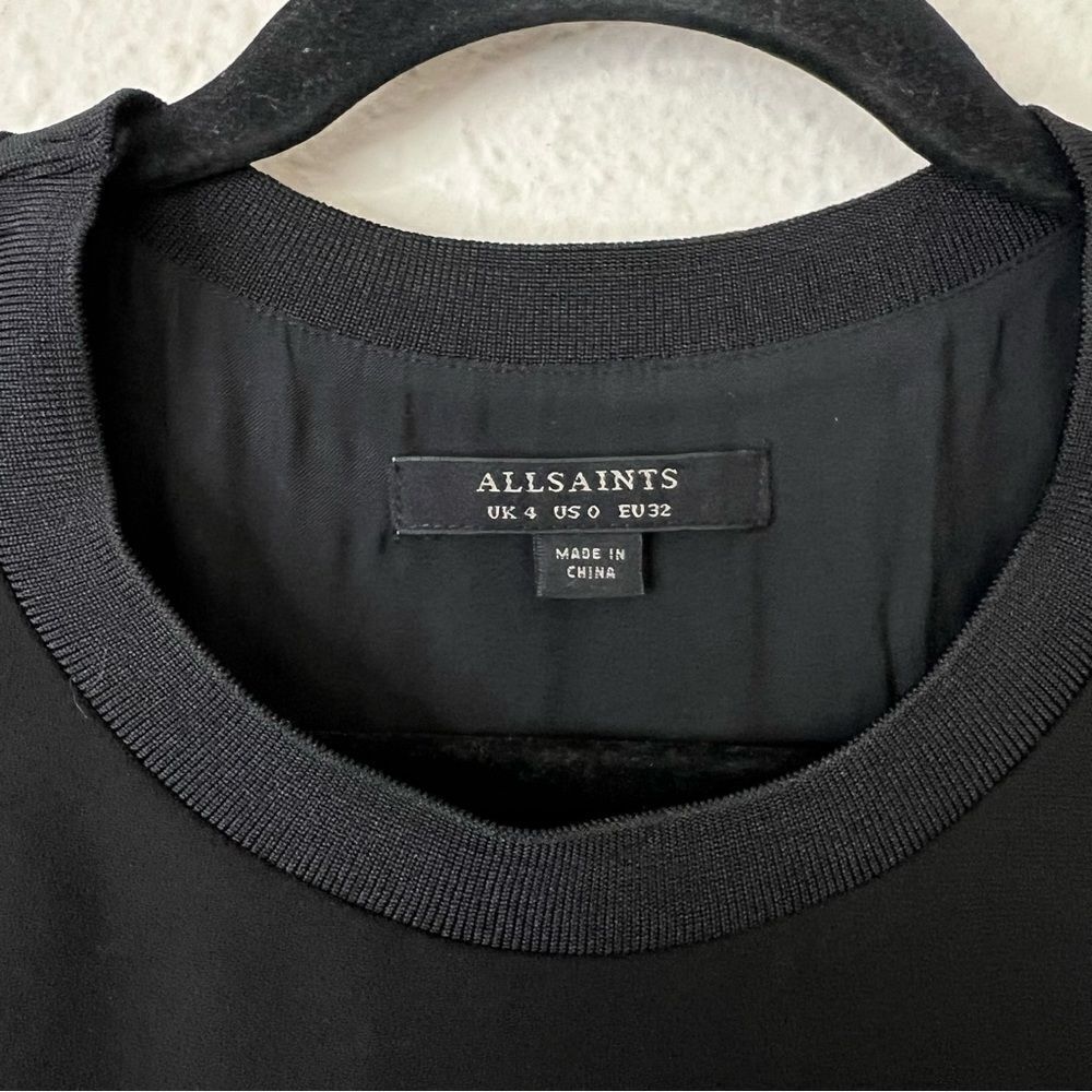 All Saints Long Sleeve Black Mini Dress Layered Asymmetrical Hem Size 0