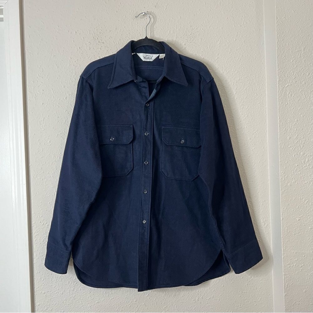 Woolrich Vintage Navy Blue Button Down Shirt Shacket Size Large