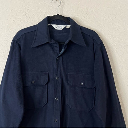 Woolrich Vintage Navy Blue Button Down Shirt Shacket Size Large