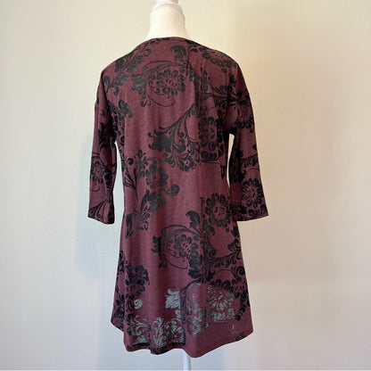 Peruvian Connection Floral Tunic Top Burnout Size Medium 3/4 Sleeve