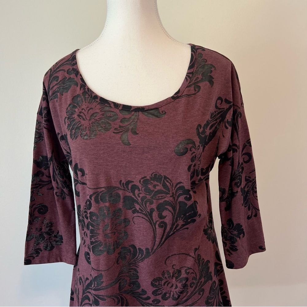 Peruvian Connection Floral Tunic Top Burnout Size Medium 3/4 Sleeve
