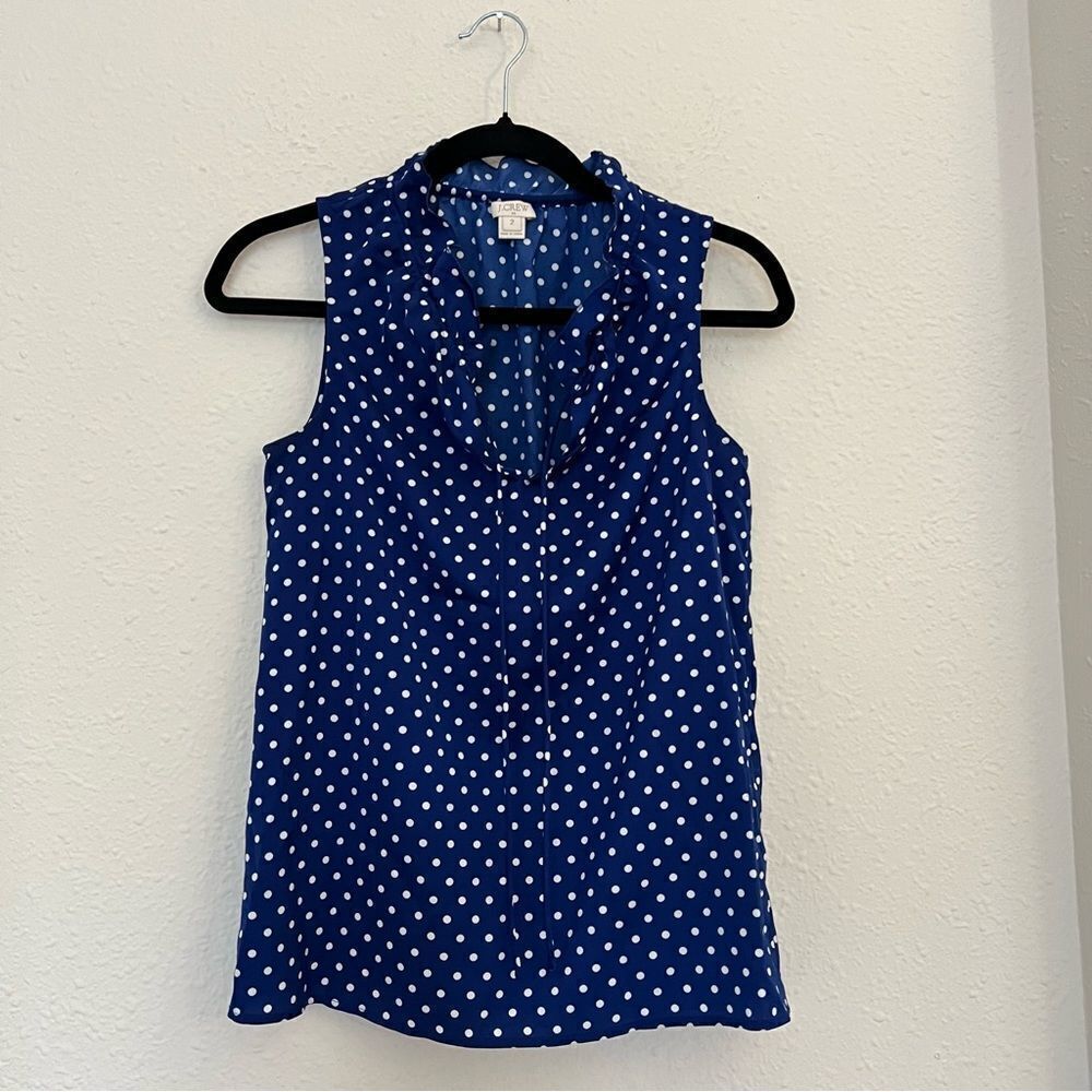 J. Crew Polka Dot Tie Ruffle Sleeveless Top Blue Size 2