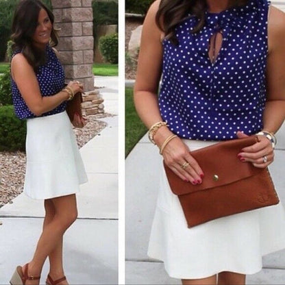 J. Crew Polka Dot Tie Ruffle Sleeveless Top Blue Size 2