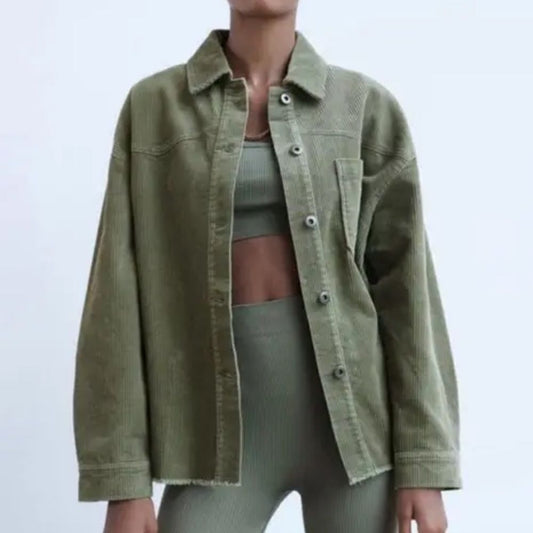 Zara Corduroy Shacket Jacket in Green Size Small