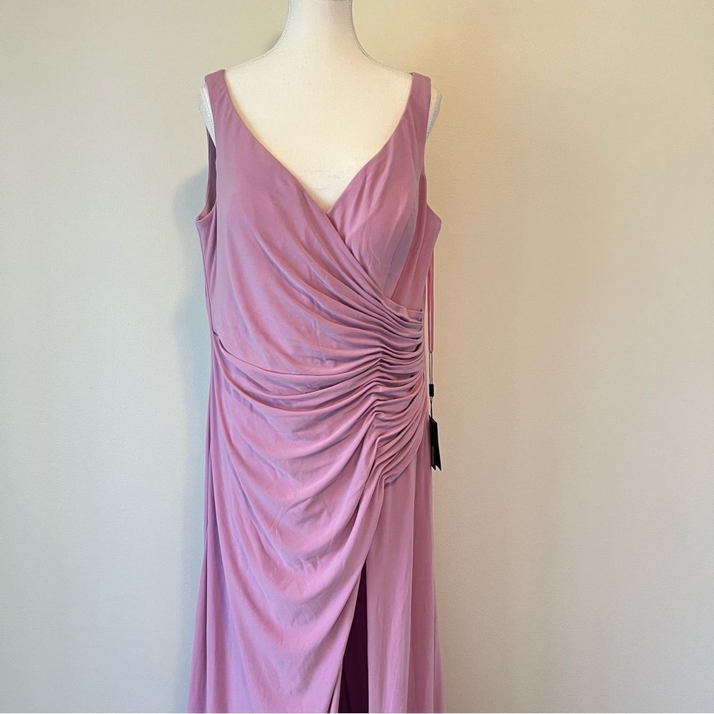 IEENA Mac Duggal Faux Wrap Thigh High Slit V-Neck Sleeveless Gown NEW Size 14