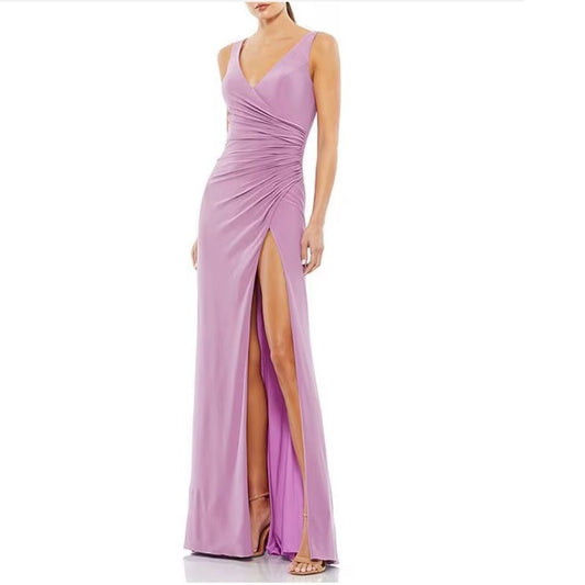 IEENA Mac Duggal Faux Wrap Thigh High Slit V-Neck Sleeveless Gown NEW Size 14