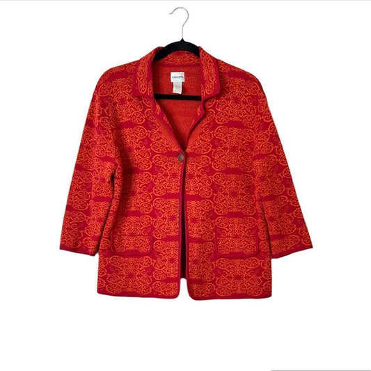 Chico's Wool Blend Knit Blazer Printed Cardigan Size 1