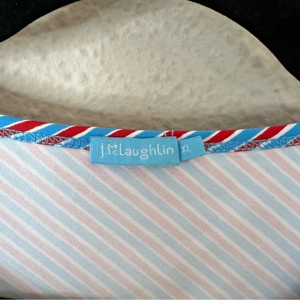 J. McLaughlin Elora Side Tie Dress Catalina Cloth Red Blue Stripe Size XL