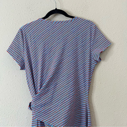 J. McLaughlin Elora Side Tie Dress Catalina Cloth Red Blue Stripe Size XL