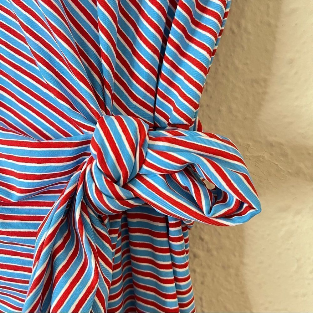 J. McLaughlin Elora Side Tie Dress Catalina Cloth Red Blue Stripe Size XL
