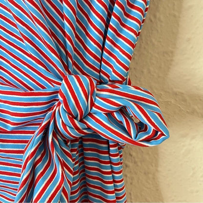 J. McLaughlin Elora Side Tie Dress Catalina Cloth Red Blue Stripe Size XL