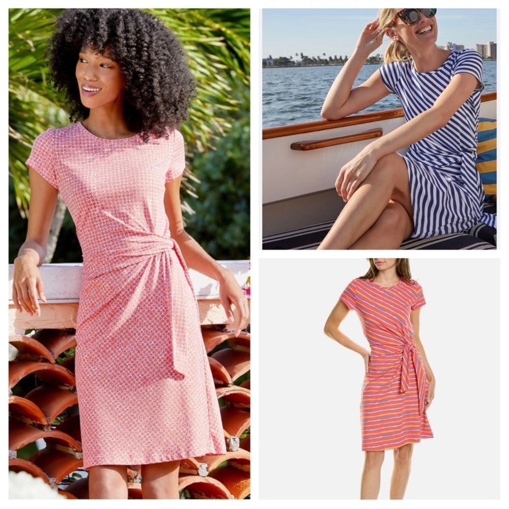 J. McLaughlin Elora Side Tie Dress Catalina Cloth Red Blue Stripe Size XL