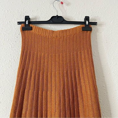 RONNY KOBO Laine Pleated Shimmer Knit Midi Maxi Skirt Size Small