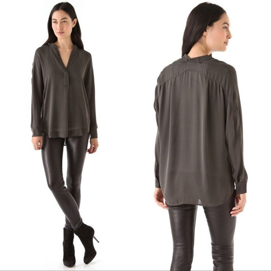 Vince Half Placket Silk Tunic Blouse Size 8