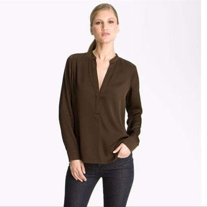 Vince Half Placket Silk Tunic Blouse Size 8