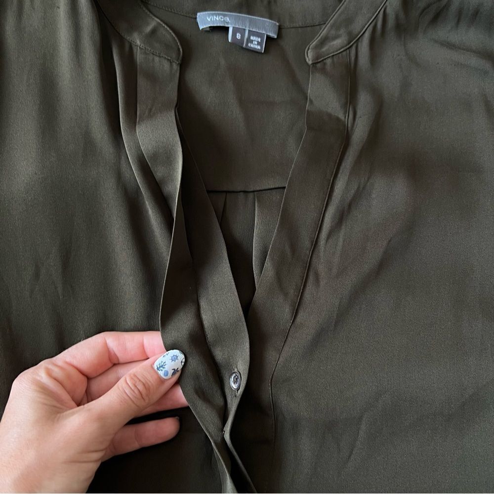Vince Half Placket Silk Tunic Blouse Size 8