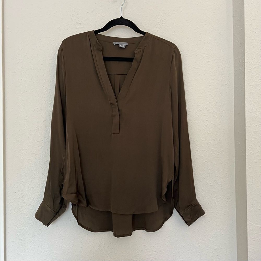 Vince Half Placket Silk Tunic Blouse Size 8