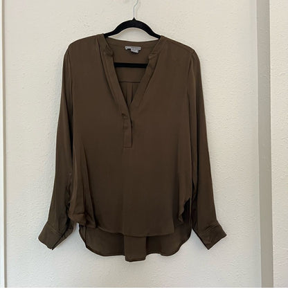 Vince Half Placket Silk Tunic Blouse Size 8
