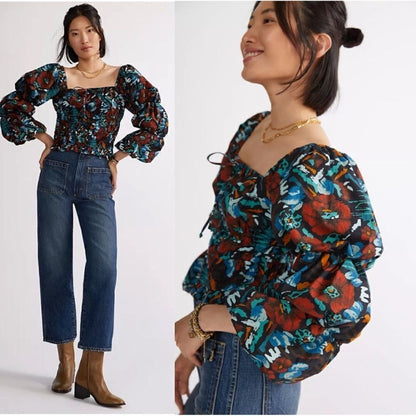 Anthropologie Porridge Tiered Poplin Blouse NEW Size Medium