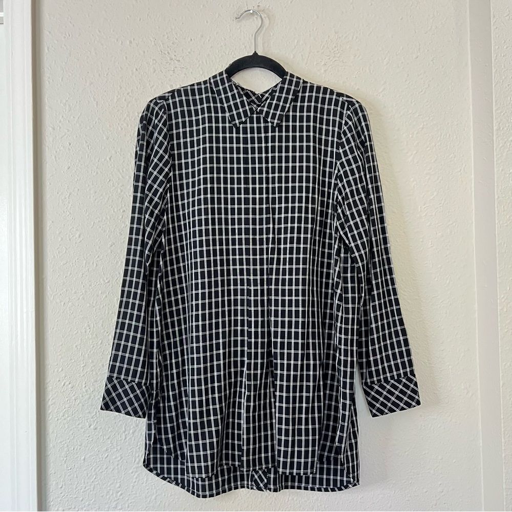 J. Jill Plaid Long Sleeve Tunic Blouse Longline Windowpane Button Back Small