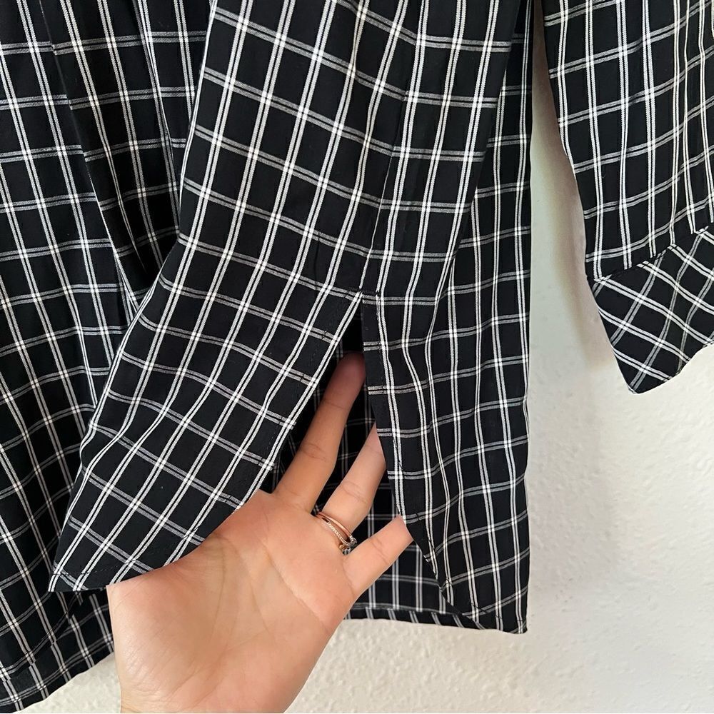 J. Jill Plaid Long Sleeve Tunic Blouse Longline Windowpane Button Back Small
