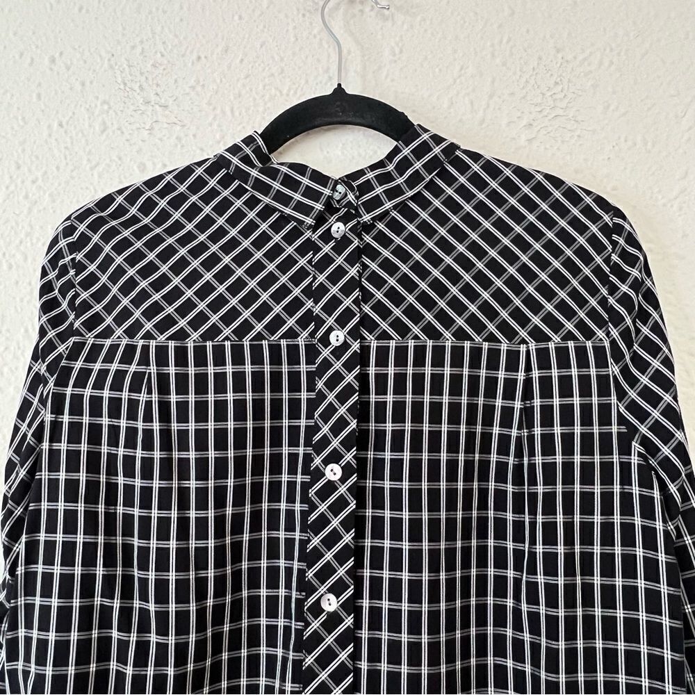 J. Jill Plaid Long Sleeve Tunic Blouse Longline Windowpane Button Back Small
