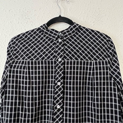 J. Jill Plaid Long Sleeve Tunic Blouse Longline Windowpane Button Back Small