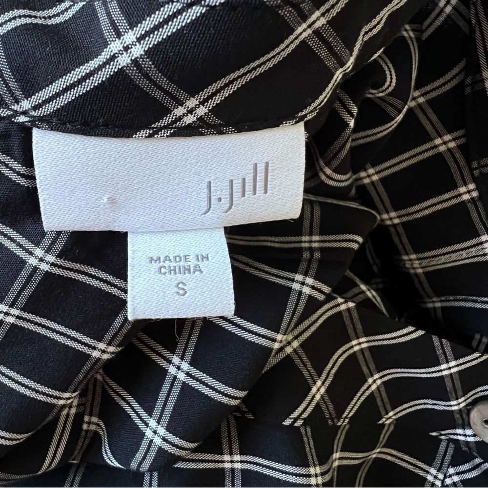 J. Jill Plaid Long Sleeve Tunic Blouse Longline Windowpane Button Back Small
