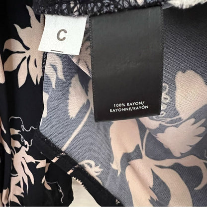 Ann Taylor Black Tan Floral Print Stretchy  Long Sleeve Blouse Top Size SP