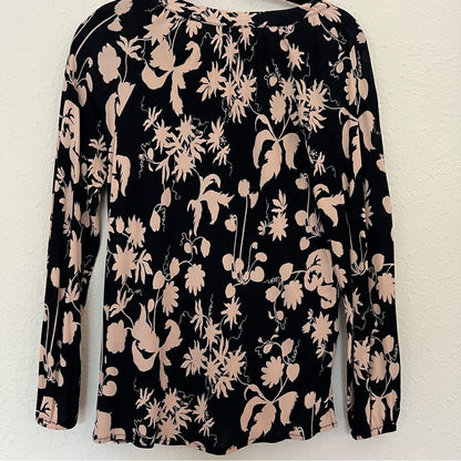 Ann Taylor Black Tan Floral Print Stretchy  Long Sleeve Blouse Top Size SP