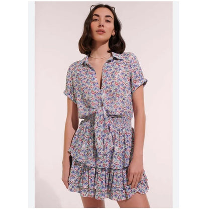 Poupette St Barth Branda Floral Tiered Shirt Mini Dress Size Medium