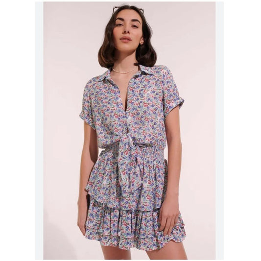 Poupette St Barth Branda Floral Tiered Shirt Mini Dress Size Medium