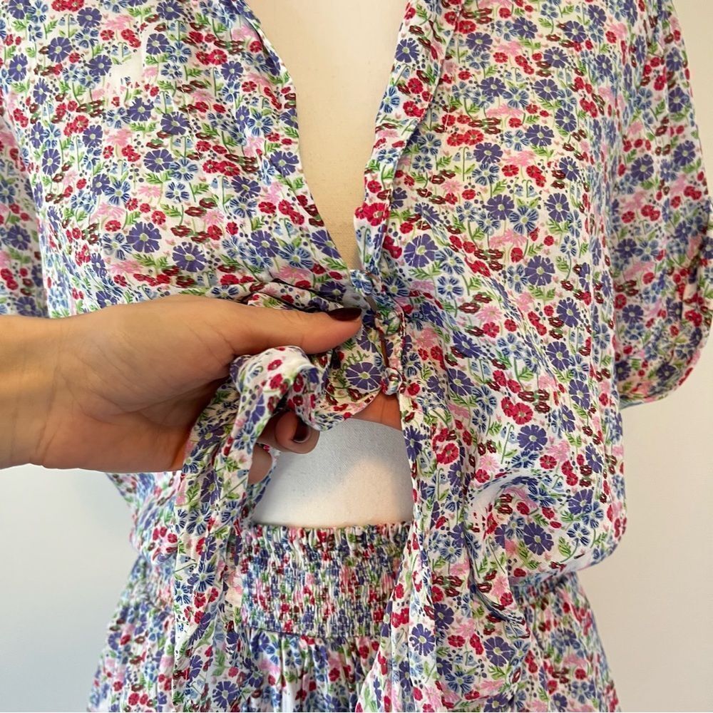 Poupette St Barth Branda Floral Tiered Shirt Mini Dress Size Medium